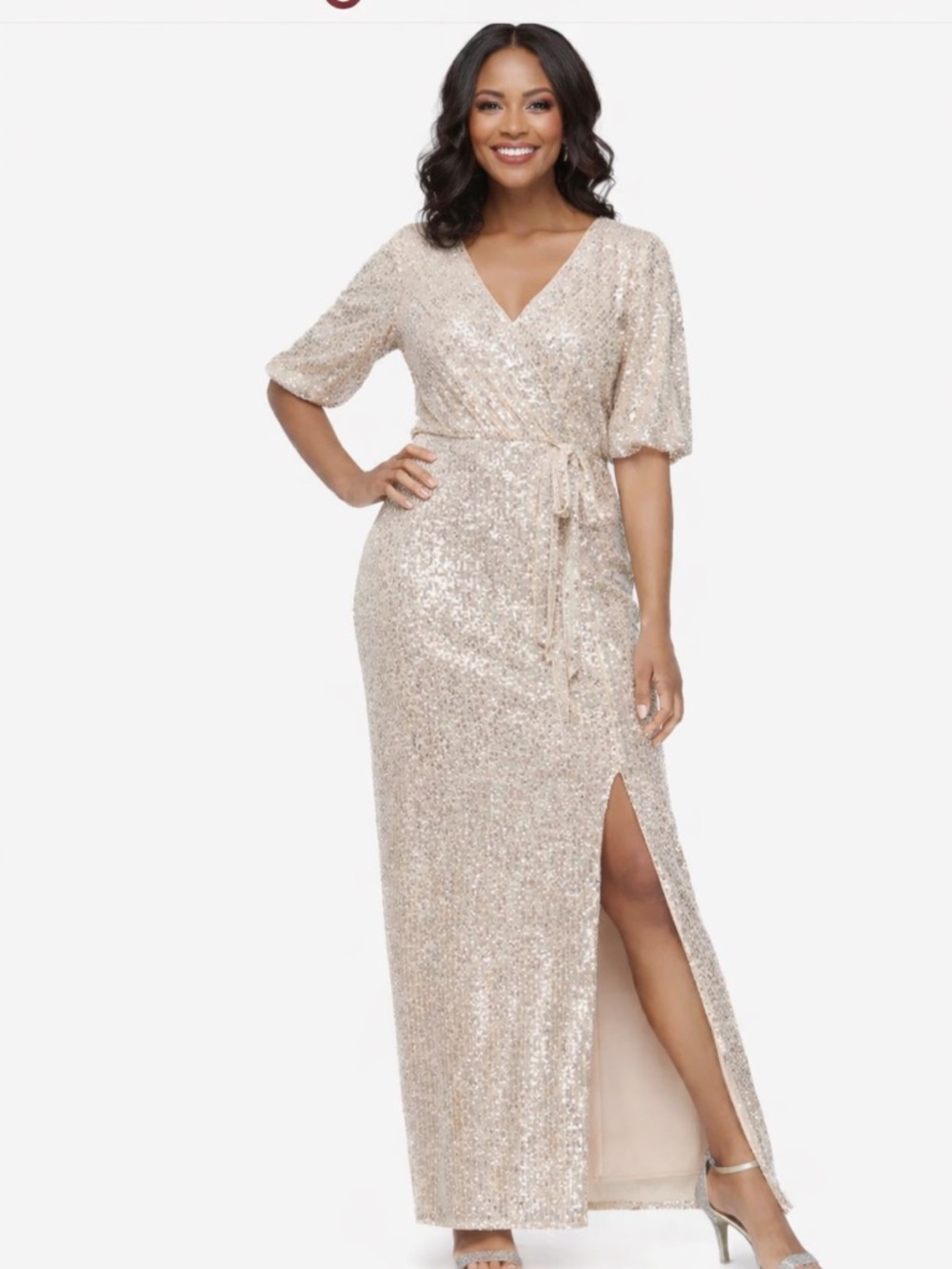 Jeanne Alexander Champagne Sequin Maxi Dress